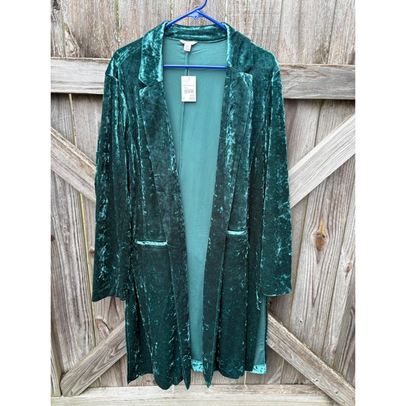 Cato Sweaters - Cato Women XL Teal Crushed Velvet Duster Cardigan Open Front Longline Blazer